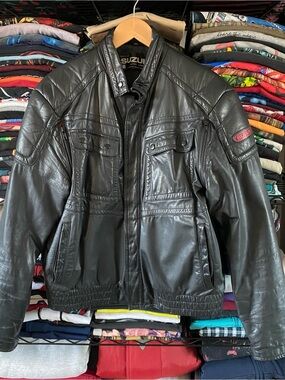 Vintage Suzuki Leather Jacket Motorcycle Biker 1990s Opium Grunge Size 40W